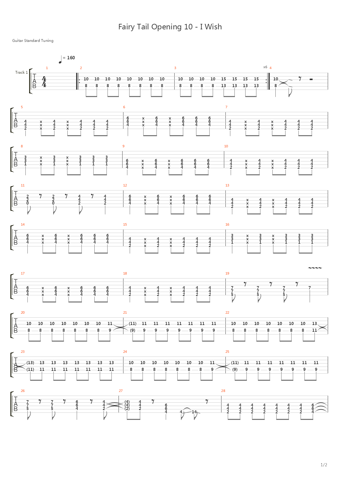 Fairy Tail OP10 - I Wish吉他谱