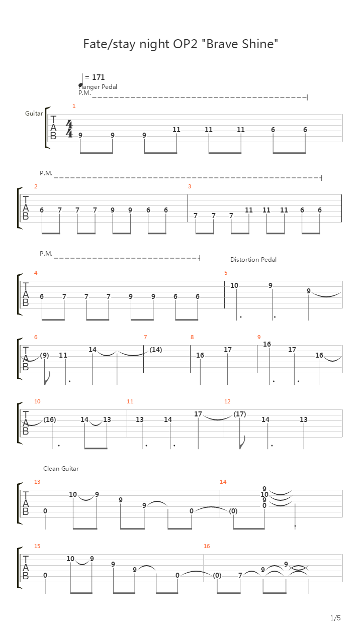 Fate stay night [Unlimited Blade Works](命运守护夜 无限剑制) - Brave Shine吉他谱