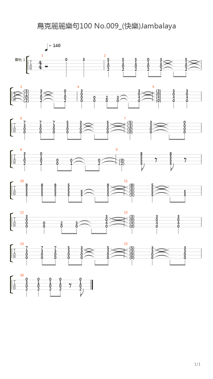 烏克麗麗樂句100 No.009_(快樂)Jambalaya吉他谱