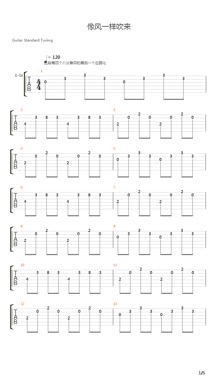 像风一样吹来 (band score original ver.)吉他谱