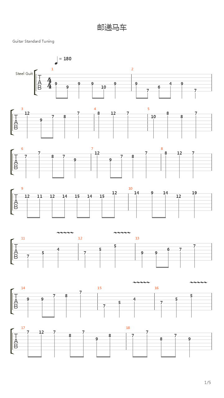 邮递马车--节奏大师吉他谱