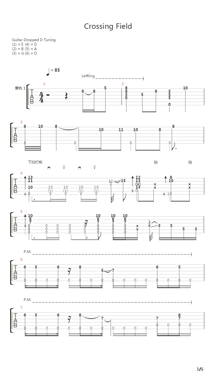 刀剑神域OP1 - Crossing Field(燃烧吧，爆炸头！)吉他谱