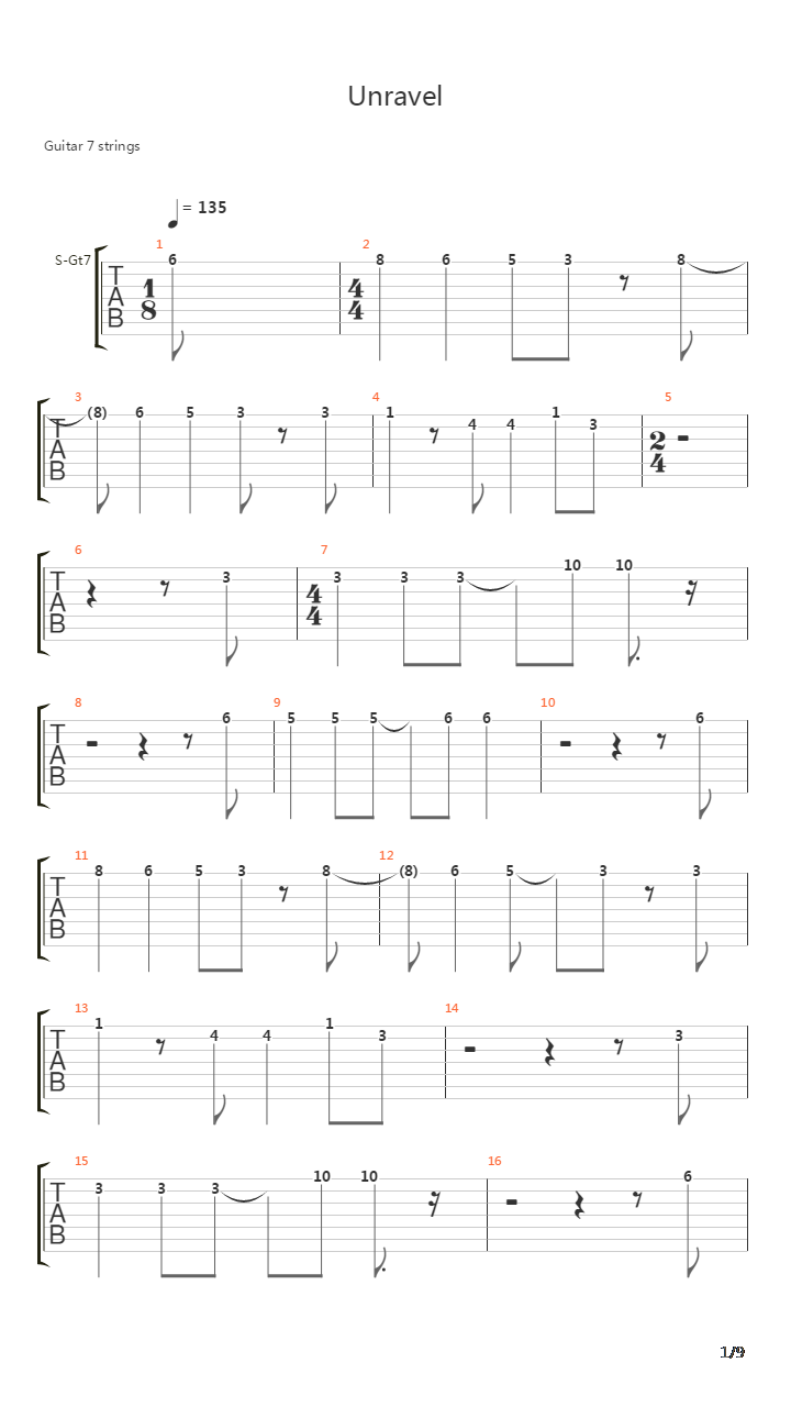 Unravel吉他谱