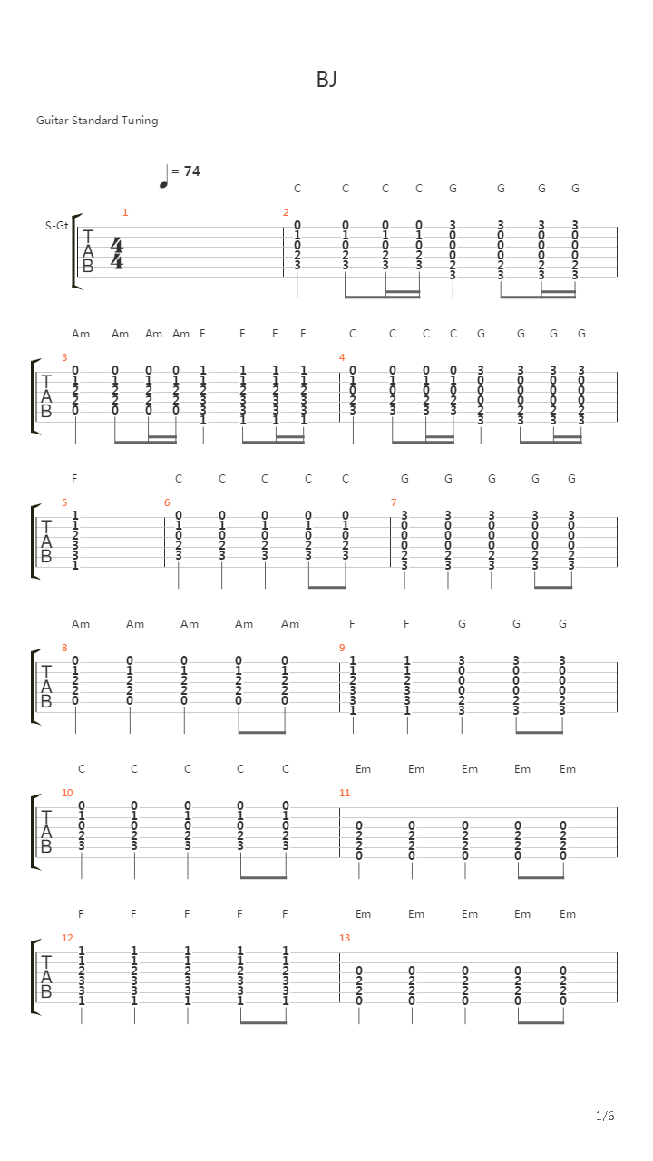 BJ吉他谱