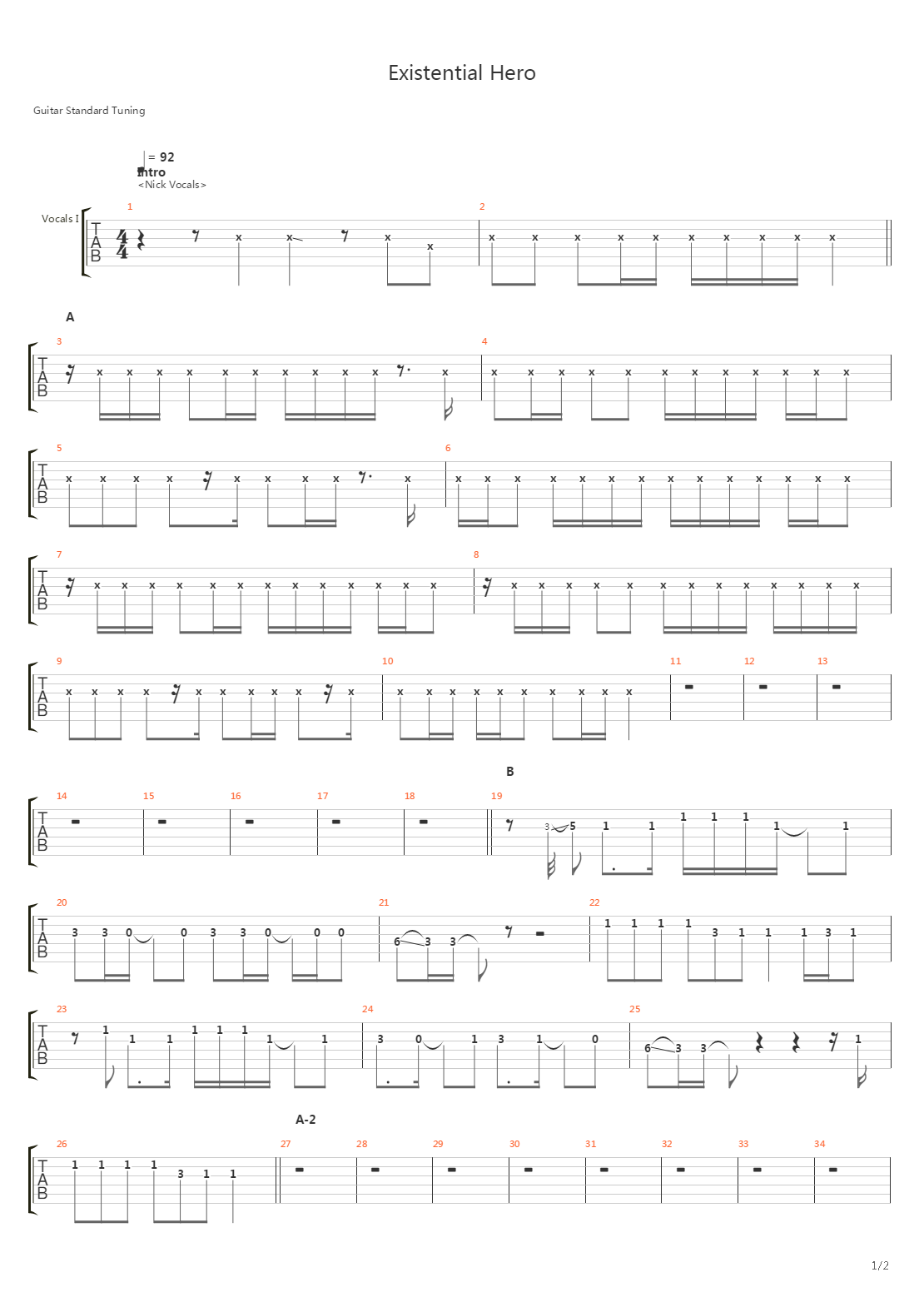 Existential Hero吉他谱