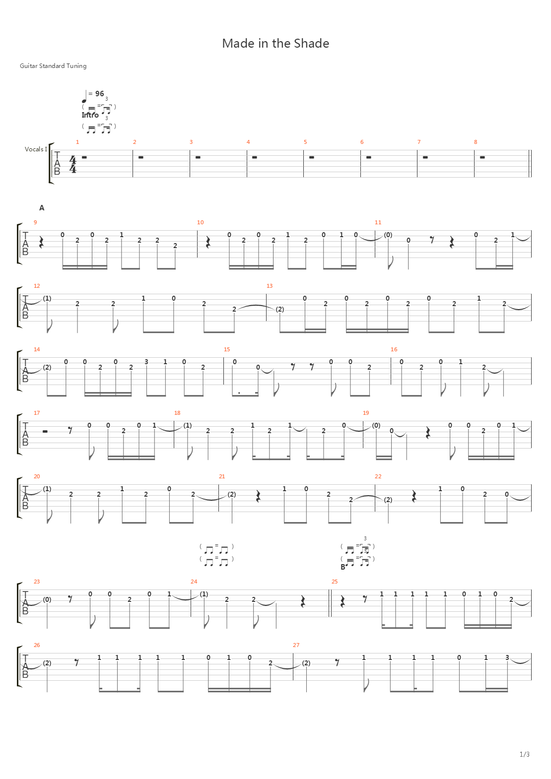 Made In The Shade吉他谱