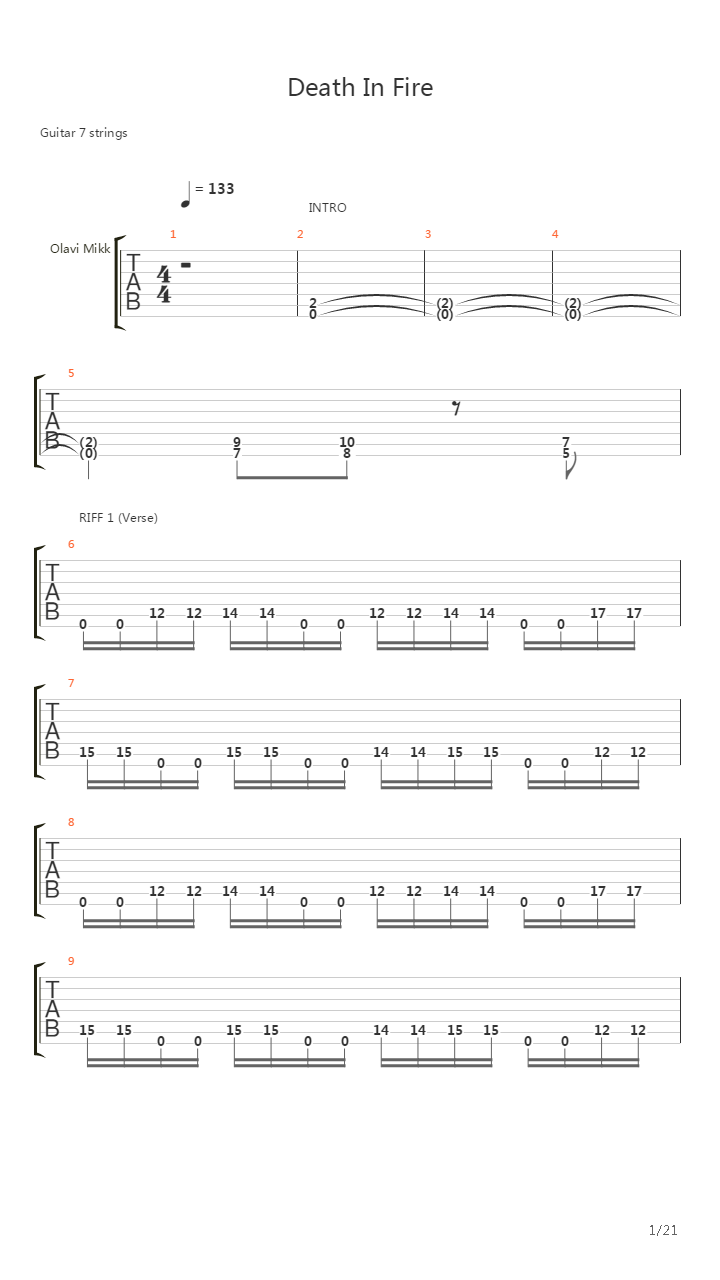 Death In Fire吉他谱