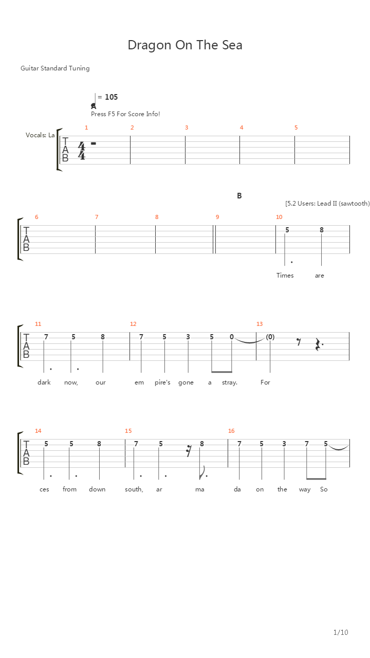 Dragon On The Sea吉他谱