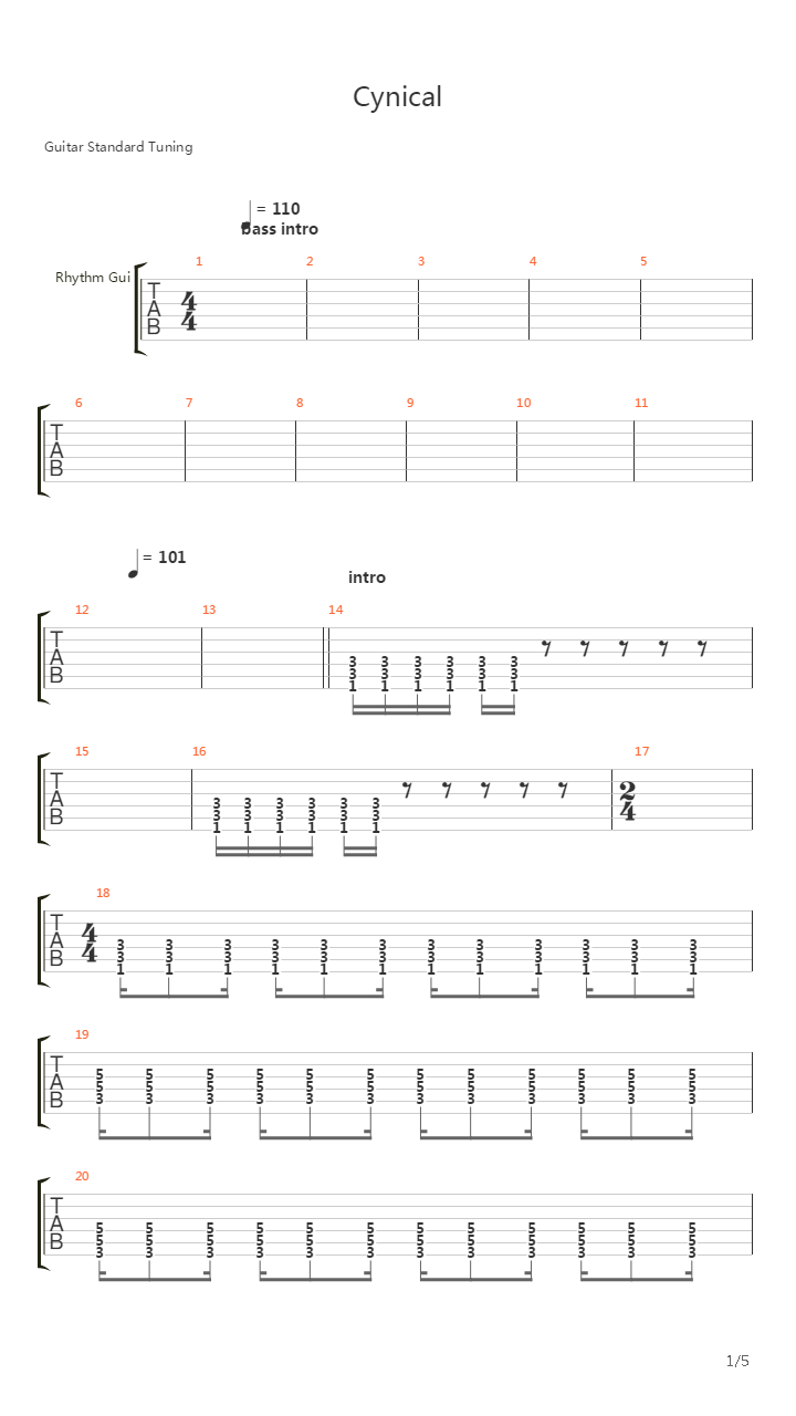 Cynical吉他谱