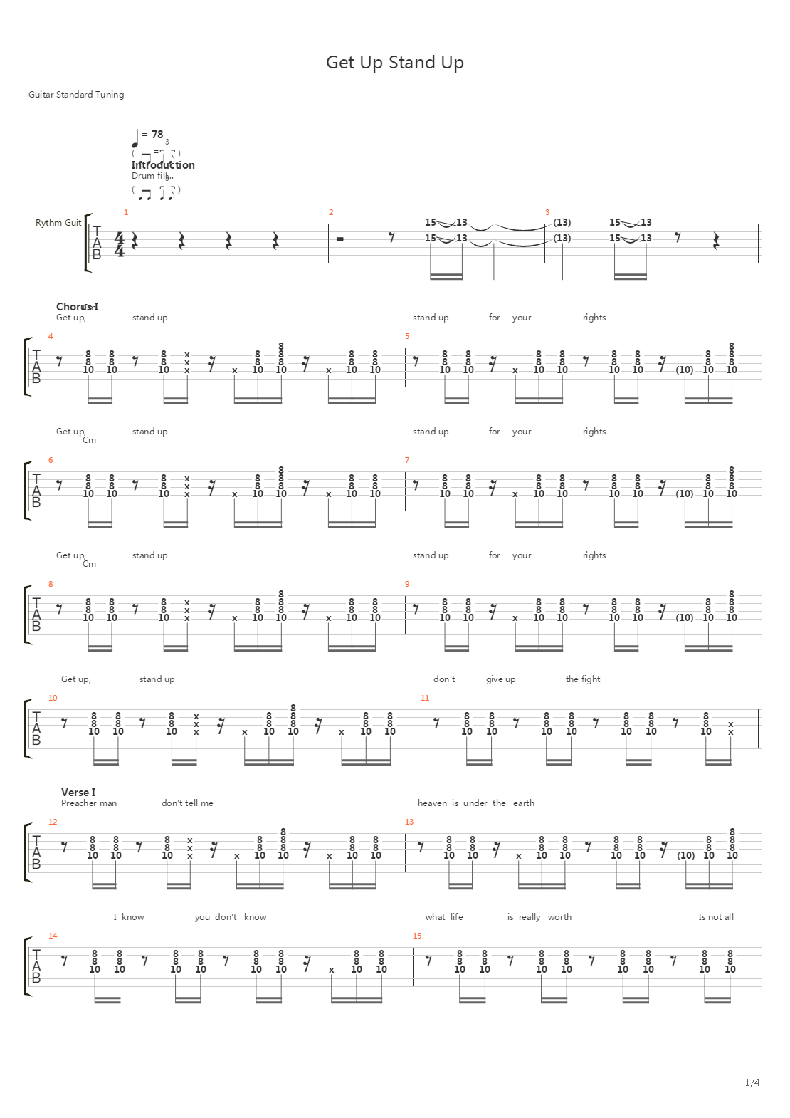 Get Up Stand Up吉他谱