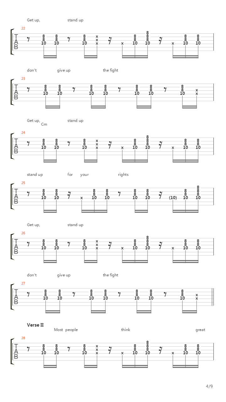 Get Up Stand Up吉他谱