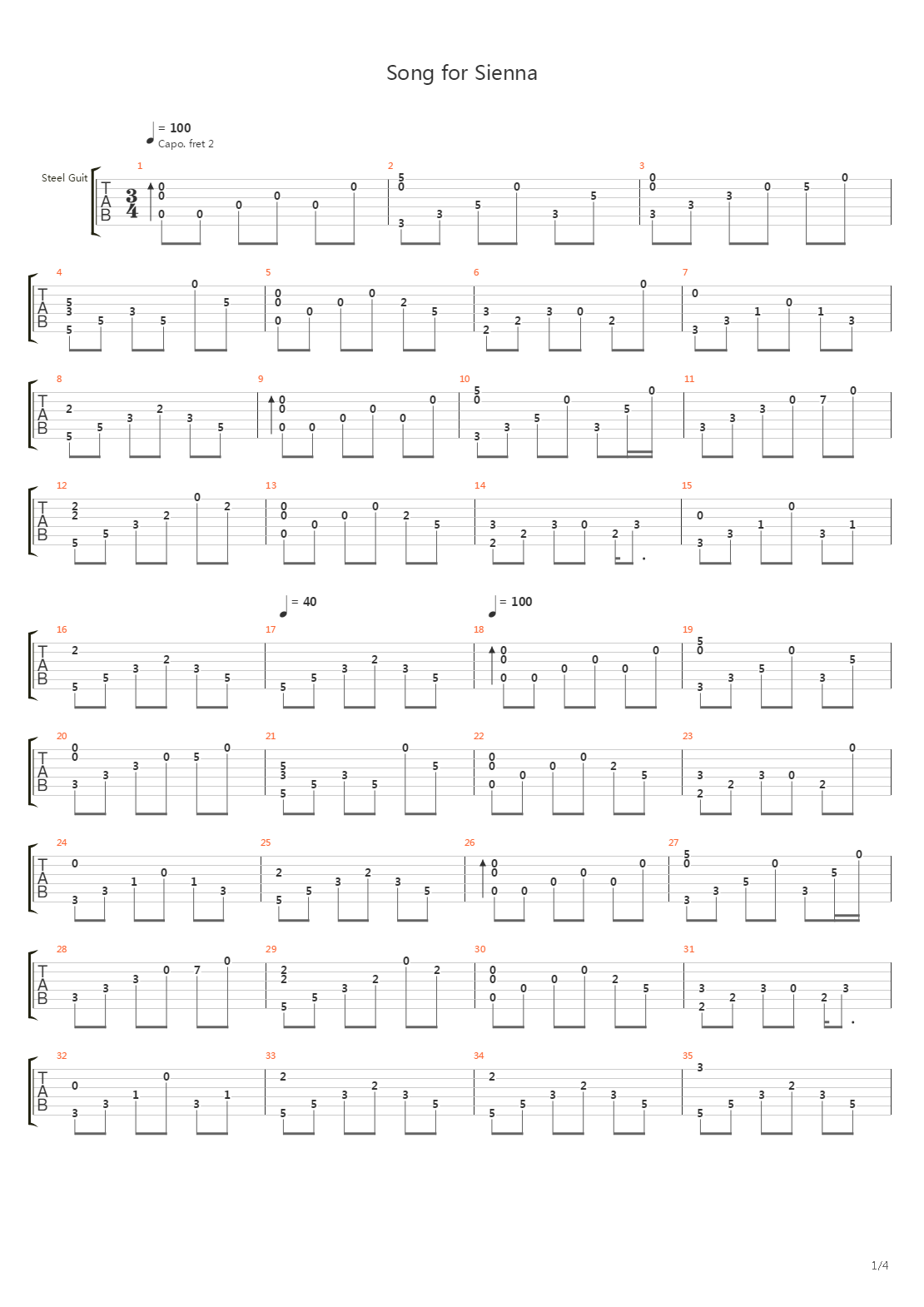 Song For Sienna吉他谱