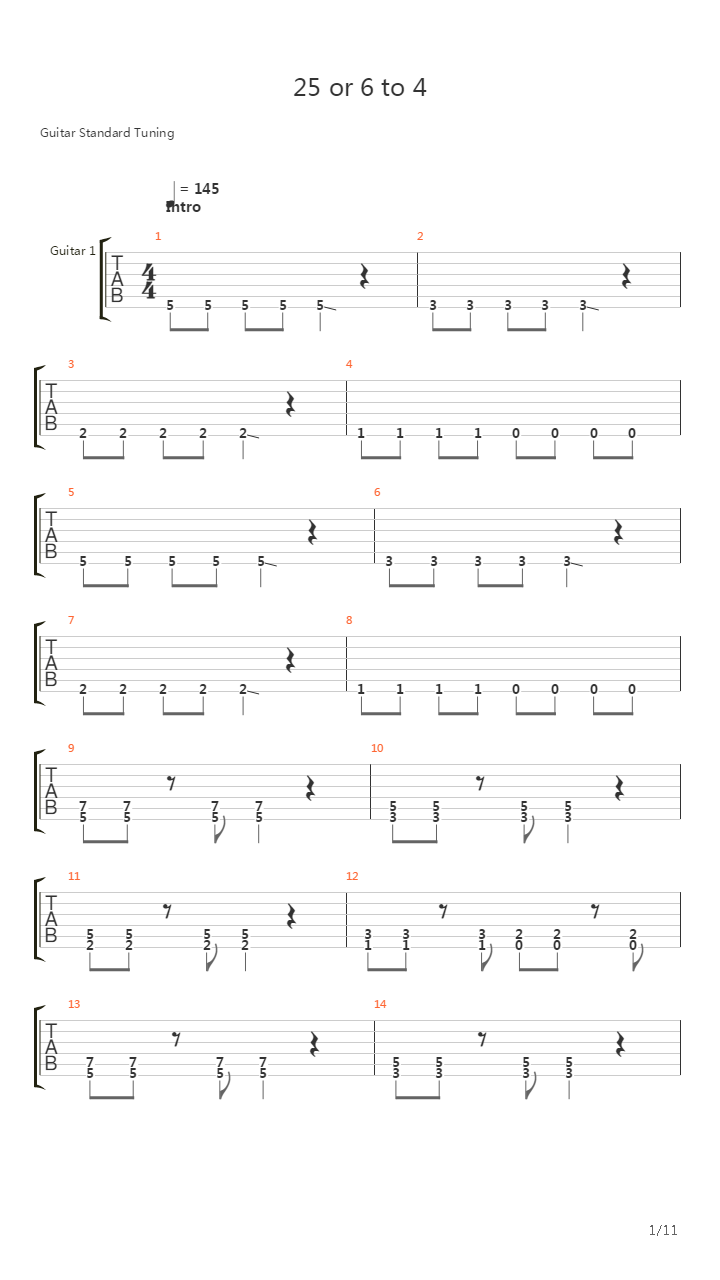 25 Or 6 To 4吉他谱