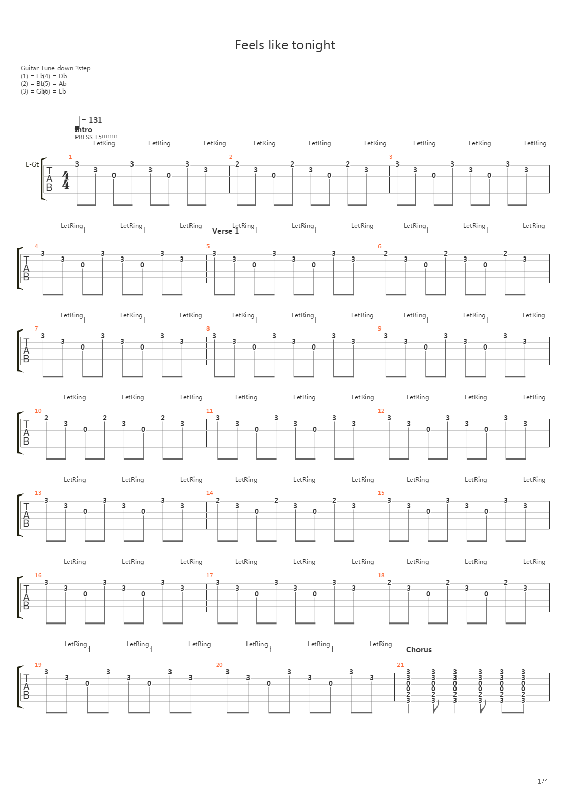 Feels Like Tonight吉他谱