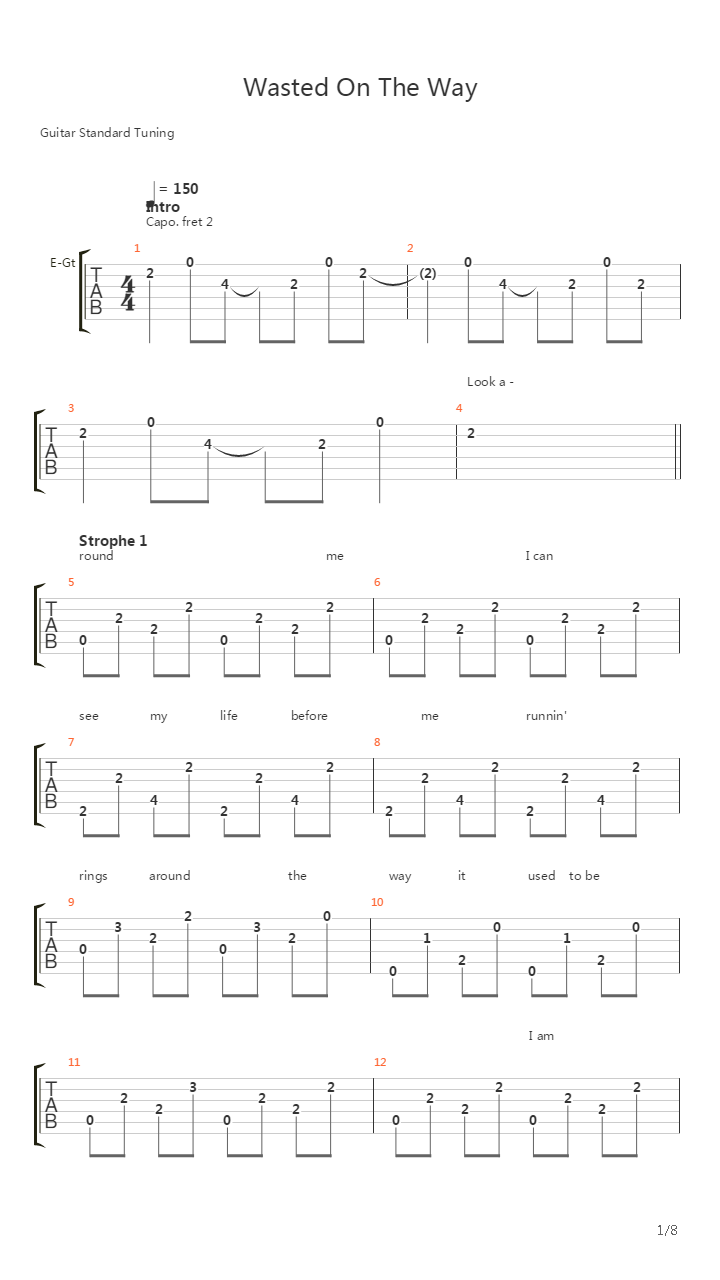 Wasted On The Way吉他谱