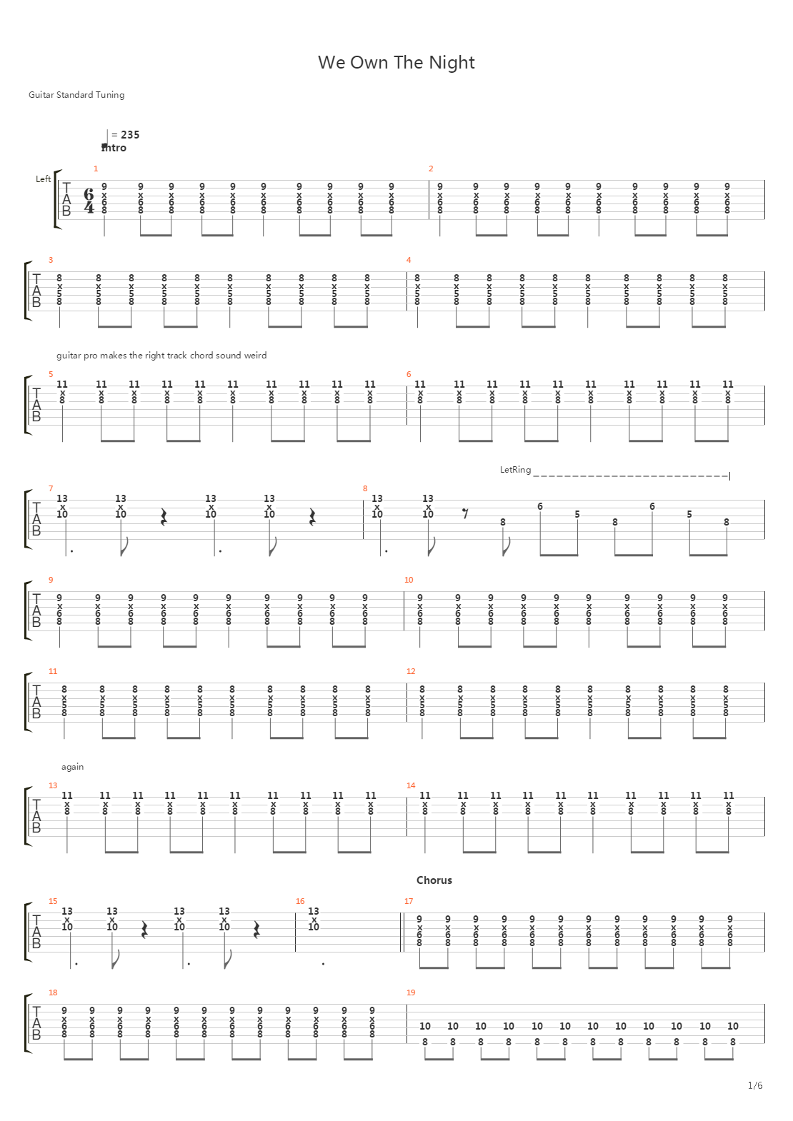 We Own The Night吉他谱
