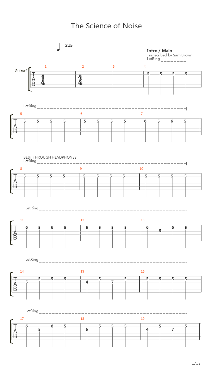 The Science Of Noise吉他谱