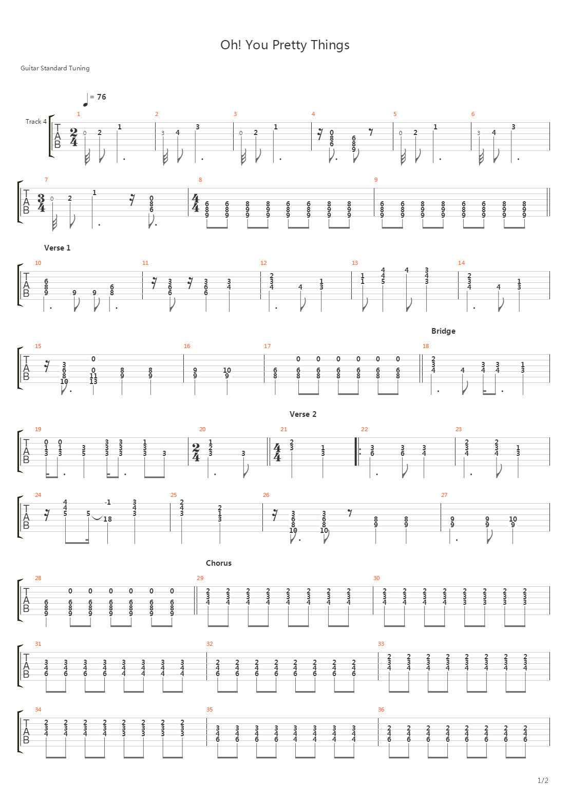 Oh You Pretty Things吉他谱