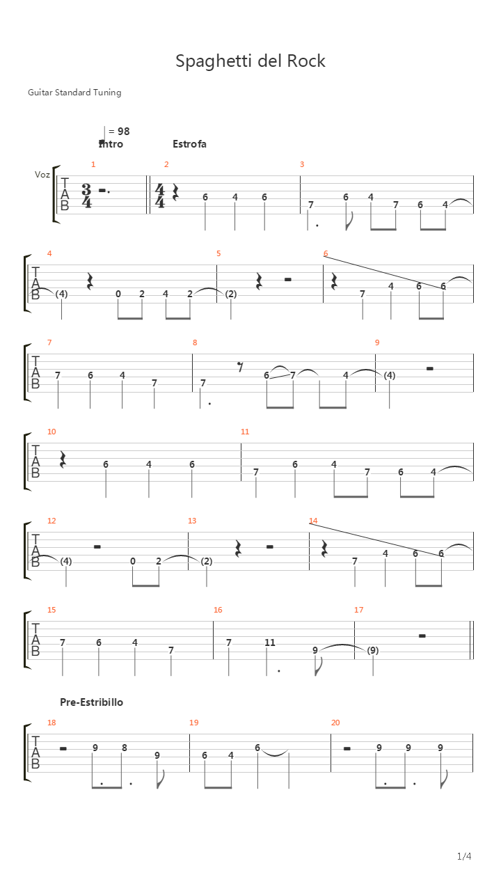 Spaghetti Del Rock吉他谱