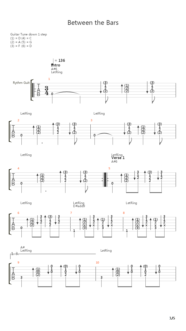 Between The Bars吉他谱