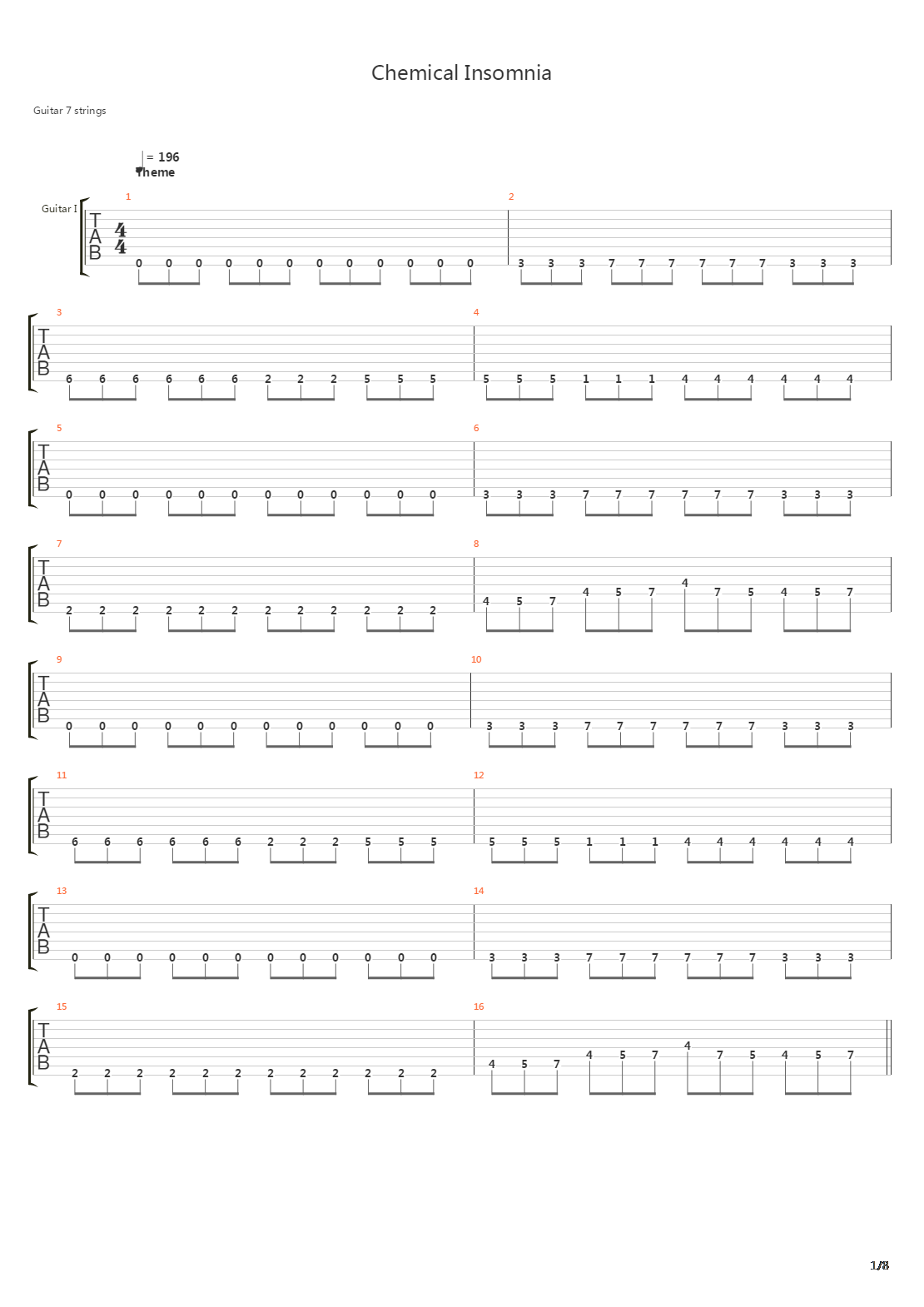 Chemical Insomnia吉他谱