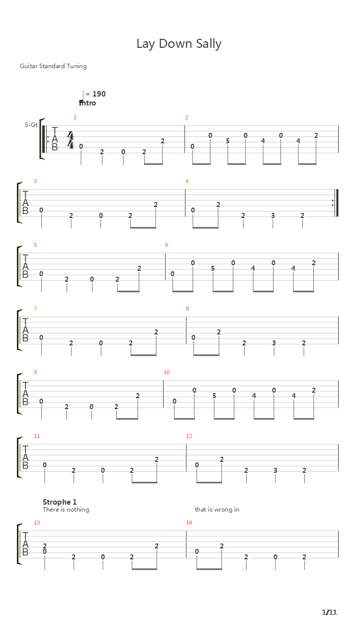 Lay Down Sally吉他谱