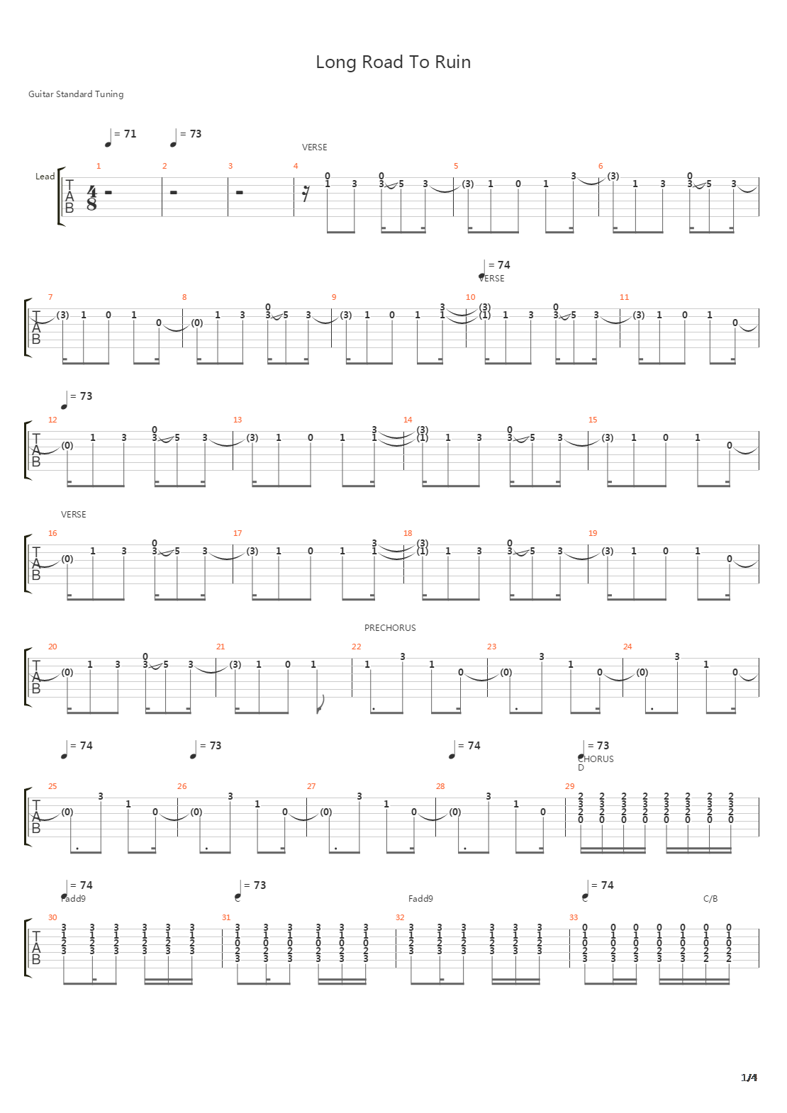 Long Road To Ruin吉他谱