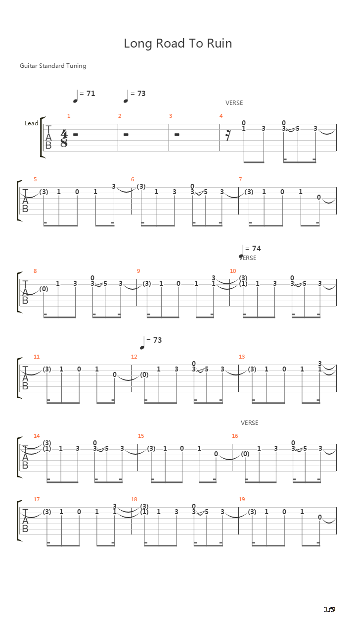 Long Road To Ruin吉他谱