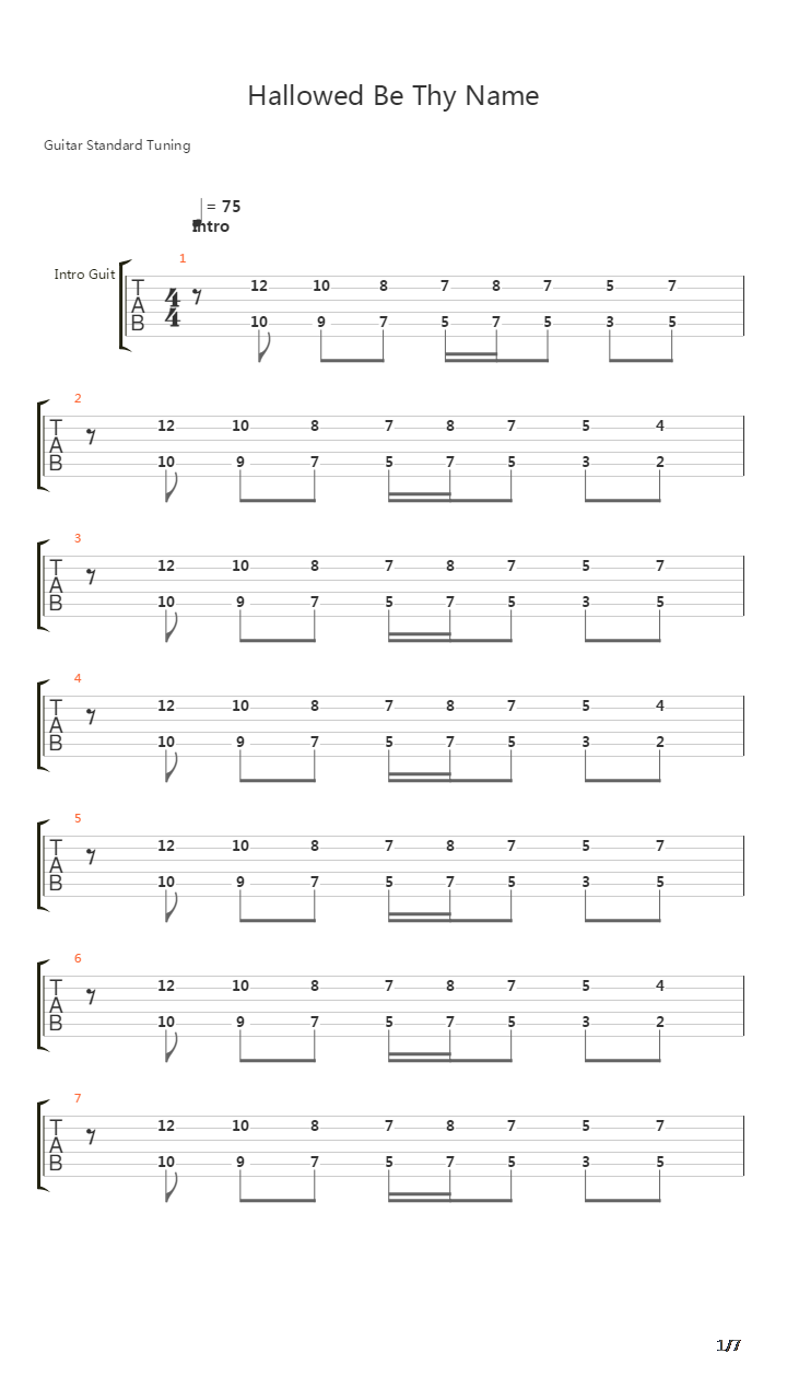 Hallowed Be Thy Name吉他谱