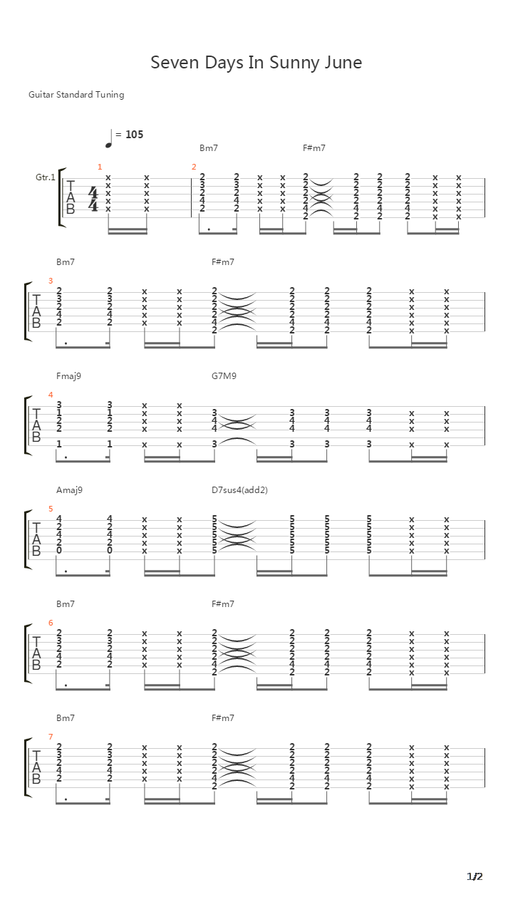 Seven Days In Sunny June吉他谱