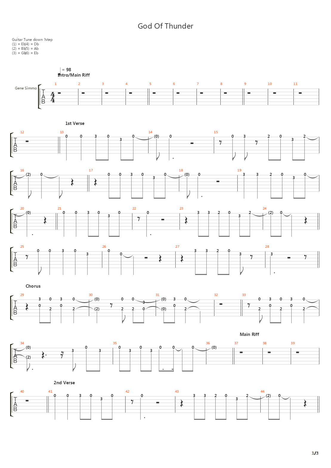 God Of Thunder吉他谱