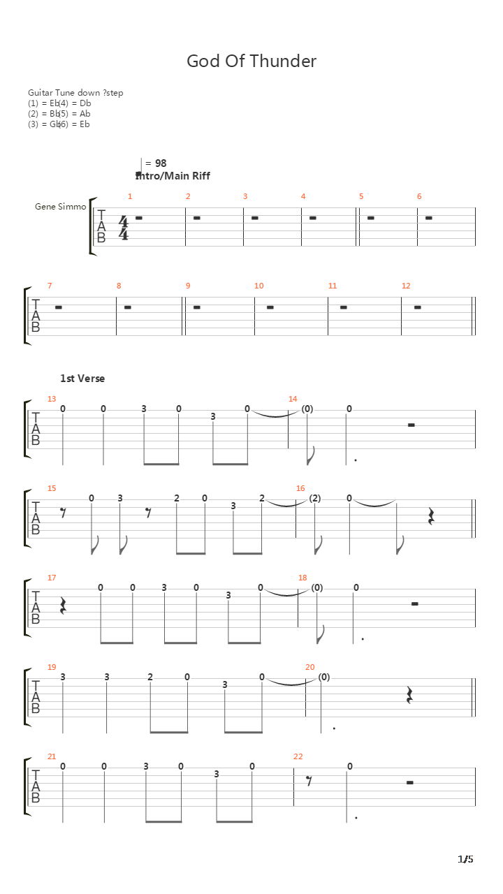 God Of Thunder吉他谱