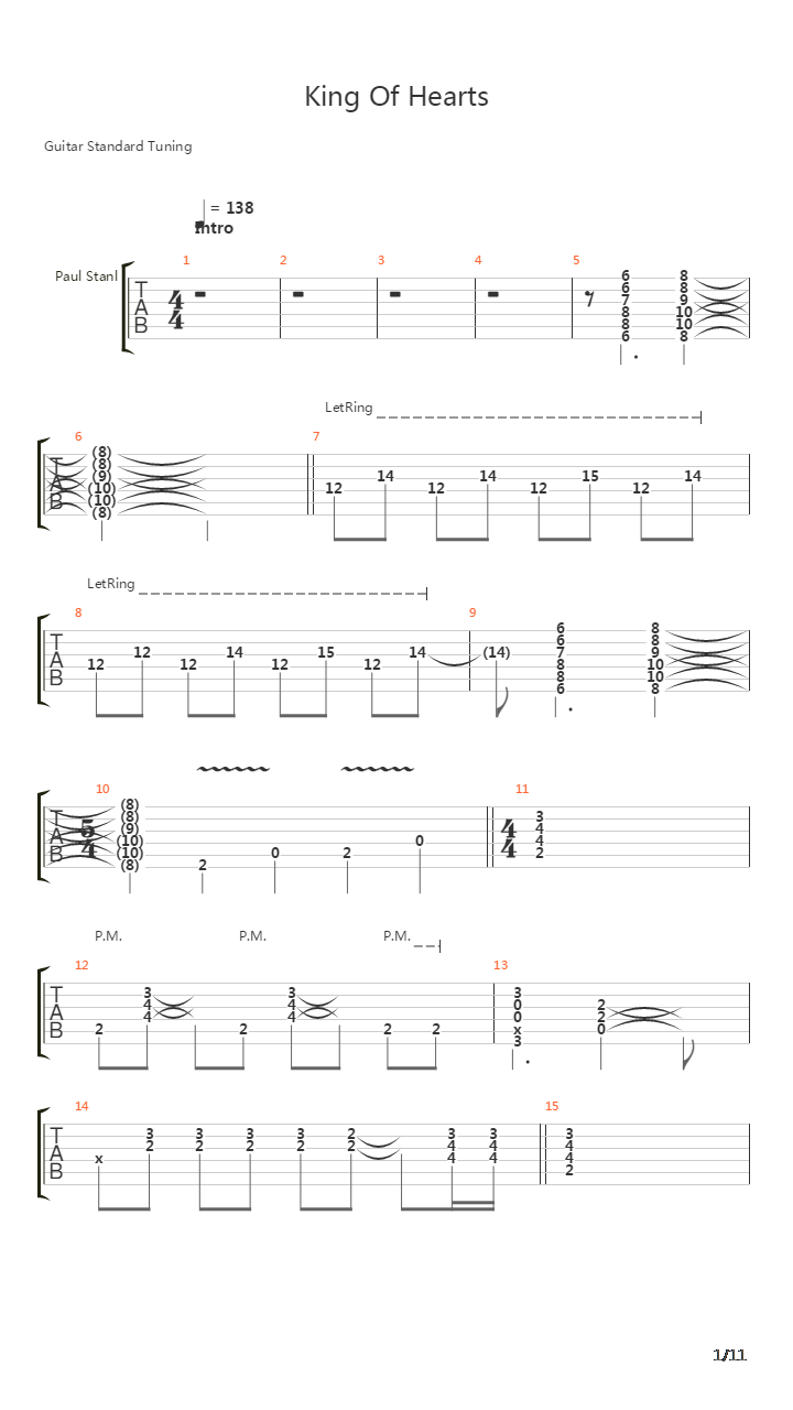 King Of Hearts吉他谱