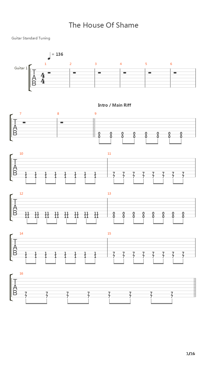 The House Of Shame吉他谱