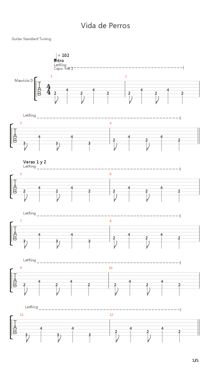 Vida De Perros吉他谱