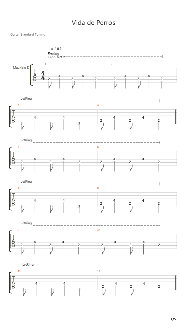Vida De Perros吉他谱