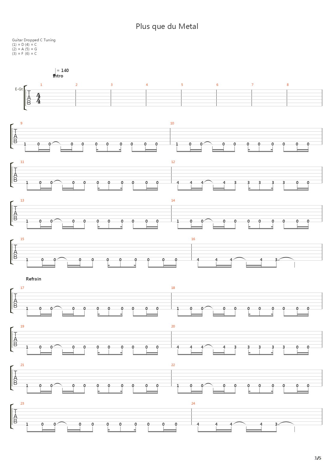 Plus Que Du Metal吉他谱
