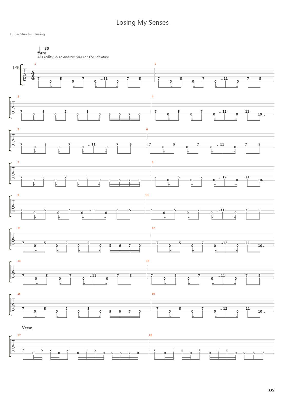 Losing My Senses吉他谱