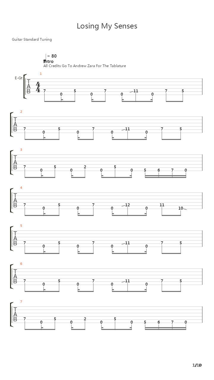 Losing My Senses吉他谱