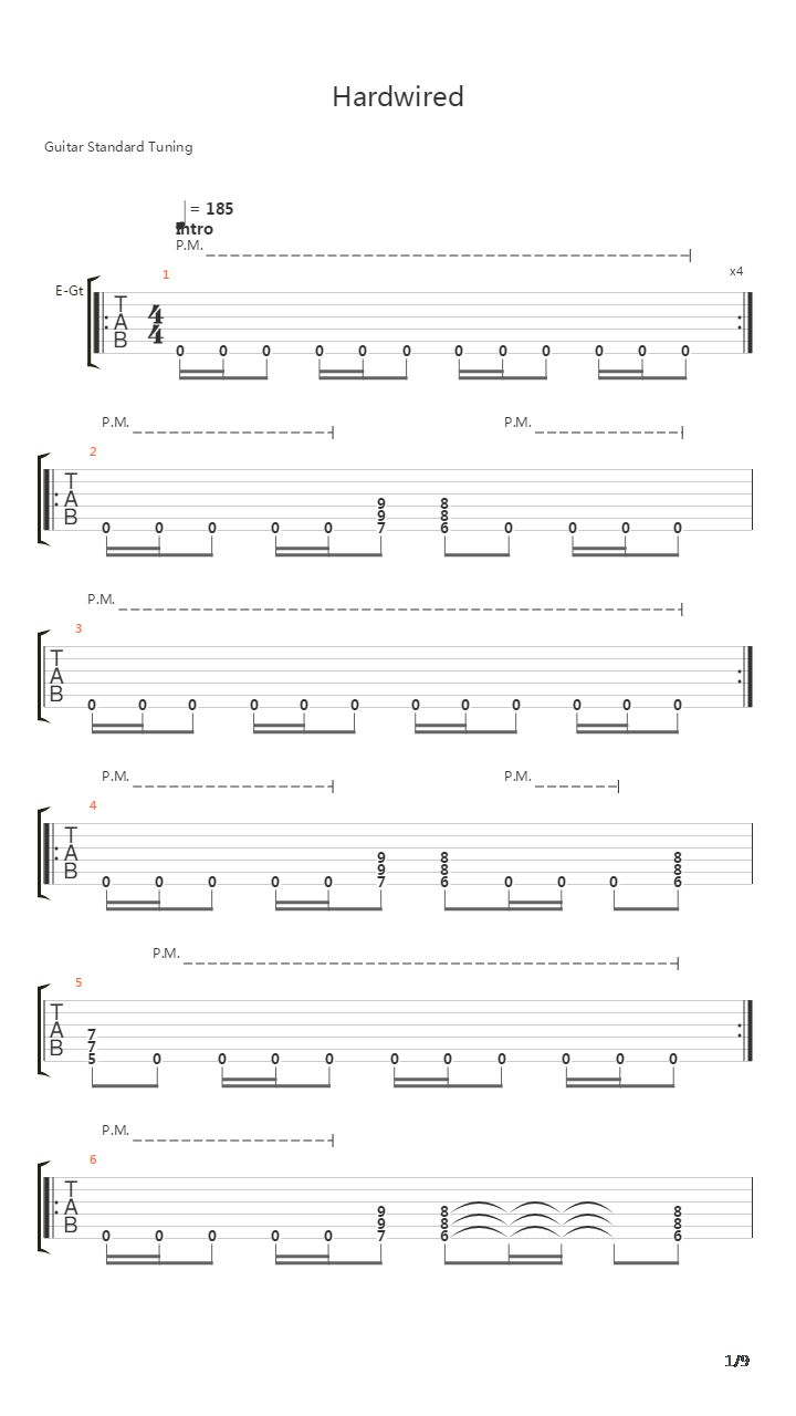 Hardwired吉他谱