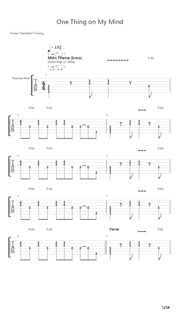 One Thing On My Mind吉他谱