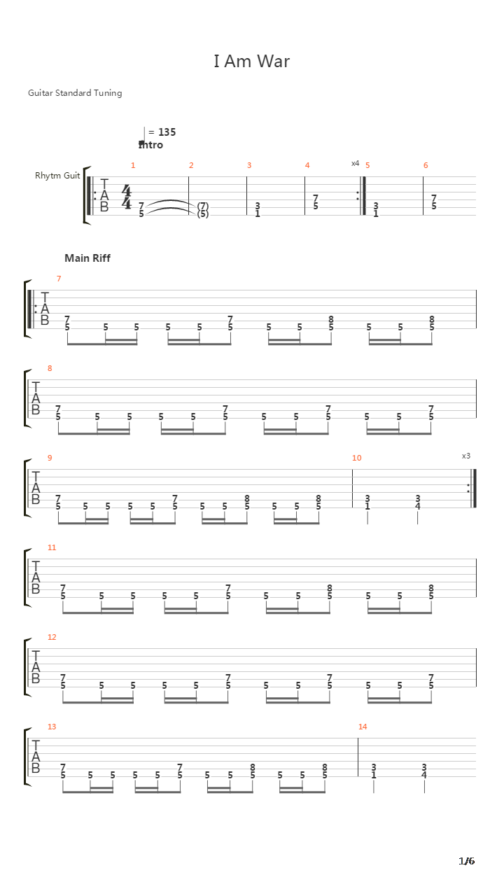 I Am War吉他谱