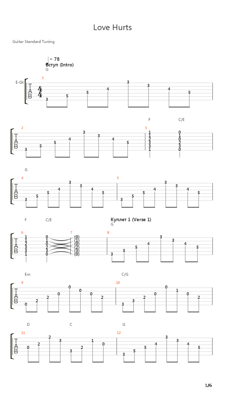 Love Hurts吉他谱