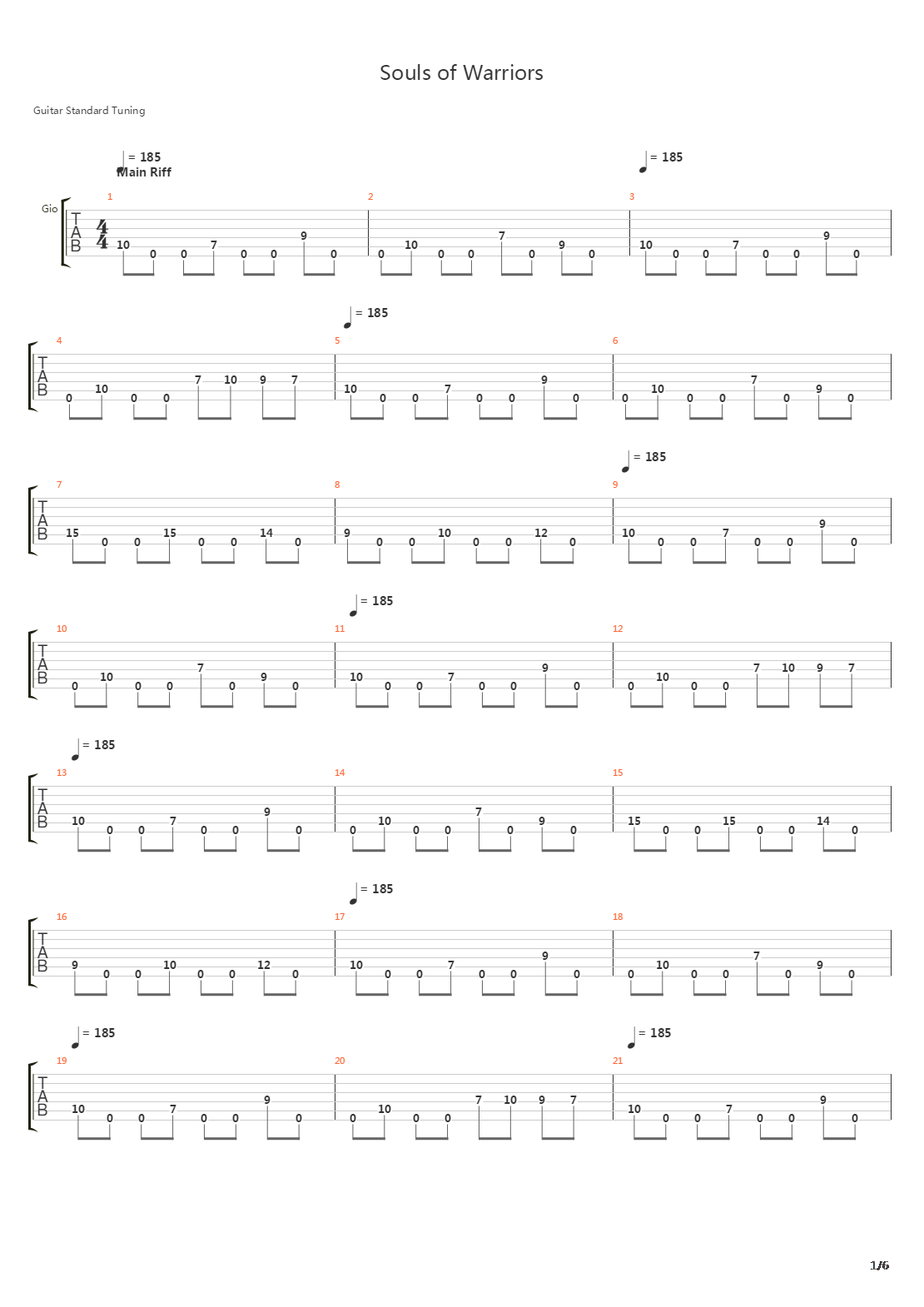 Souls Of Warriors吉他谱
