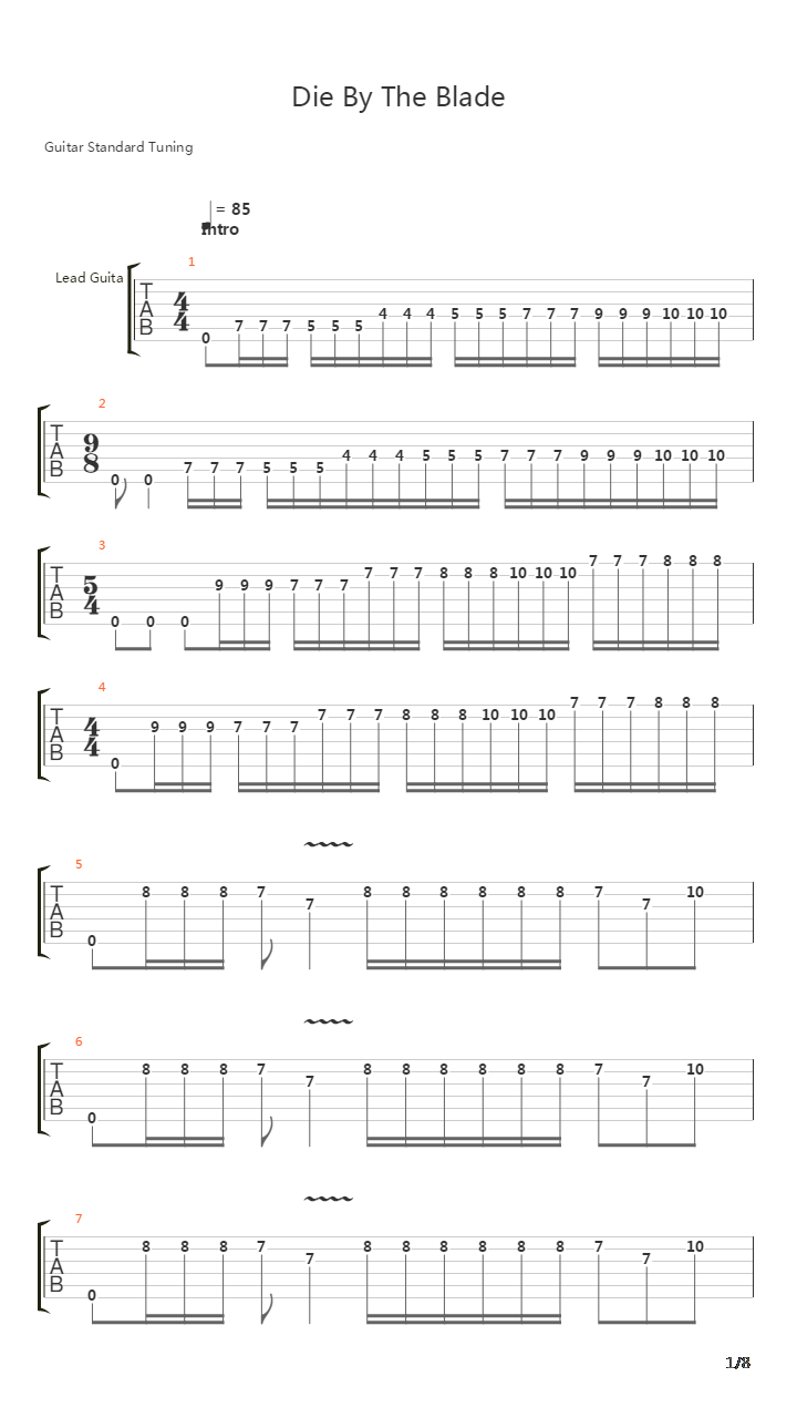 Die By The Blade吉他谱