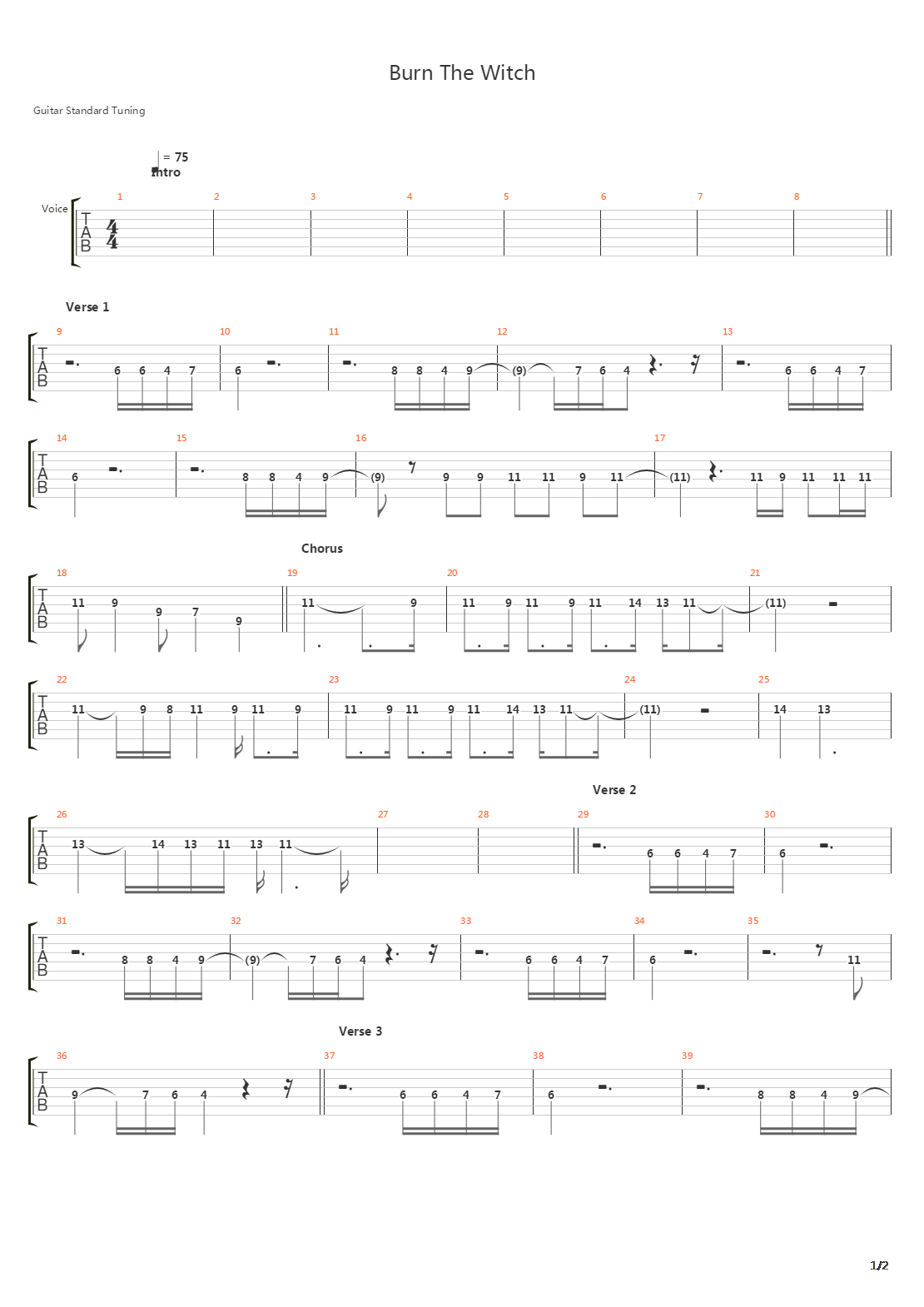 Burn The Witch吉他谱