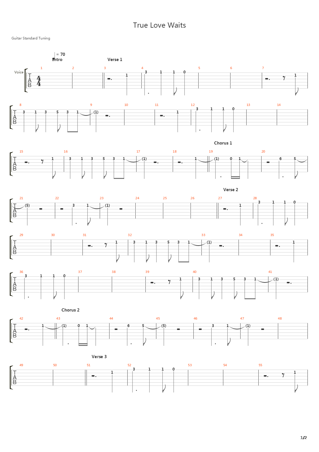 True Love Waits吉他谱