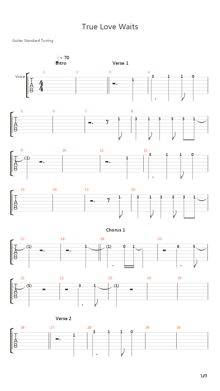 True Love Waits吉他谱