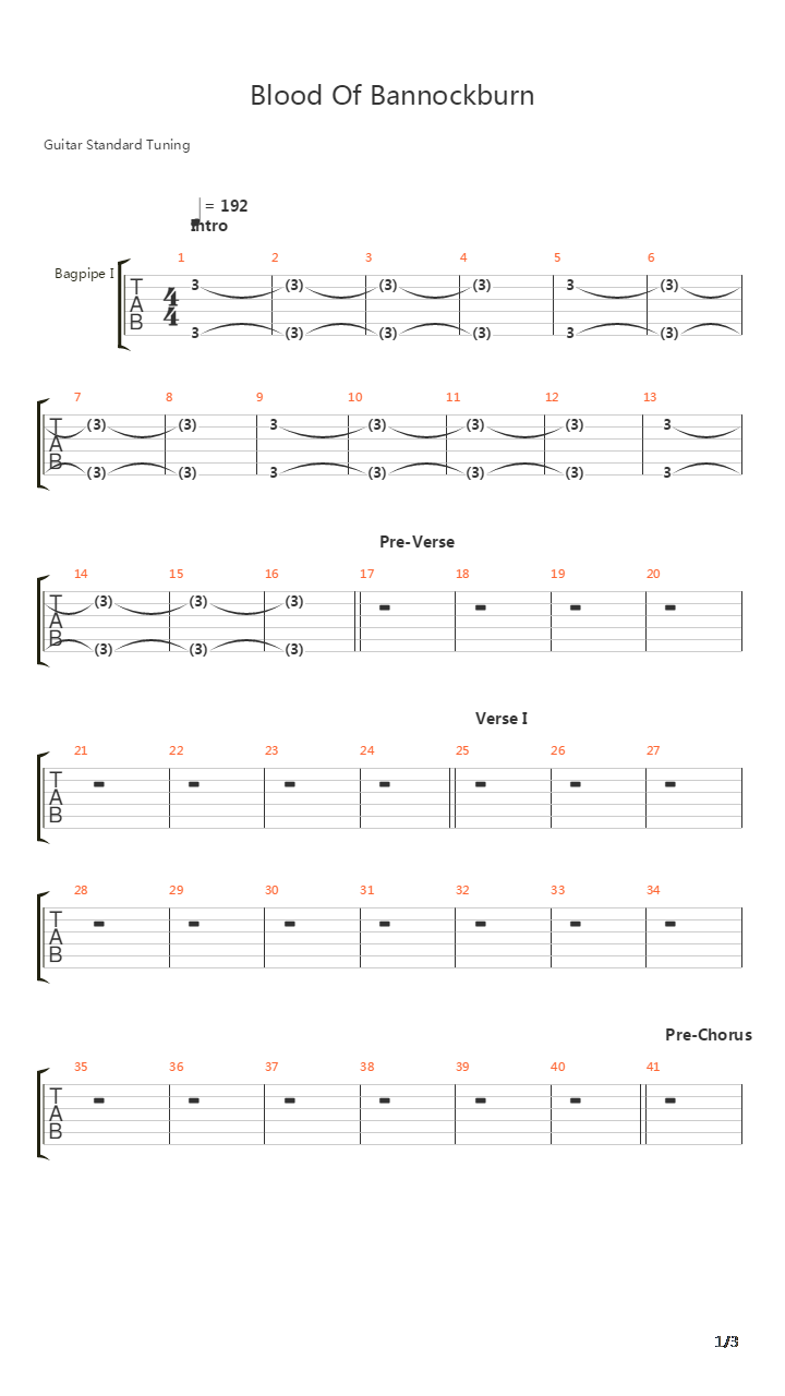 Blood Of Bannockburn吉他谱