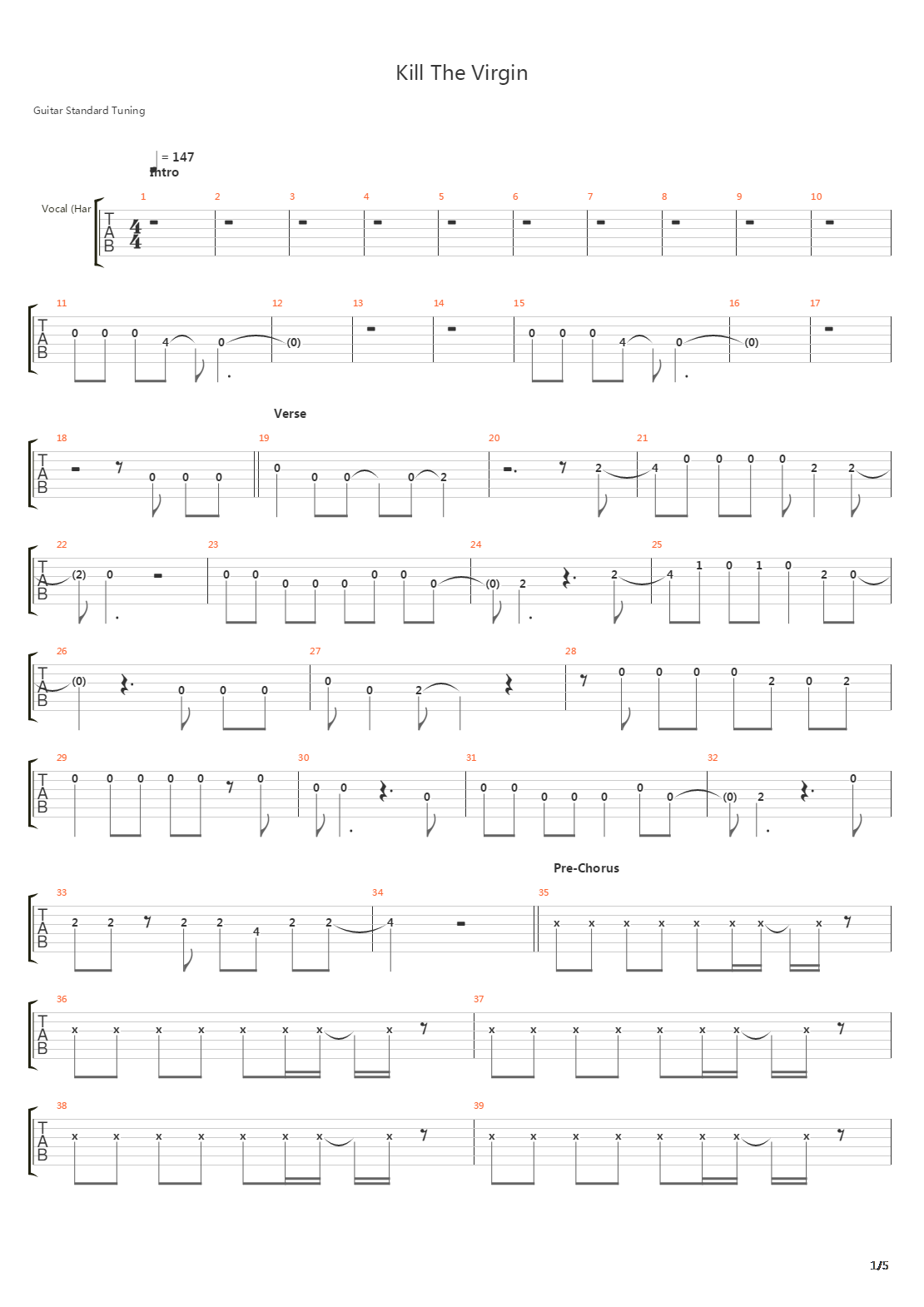 Kill The Virgin吉他谱